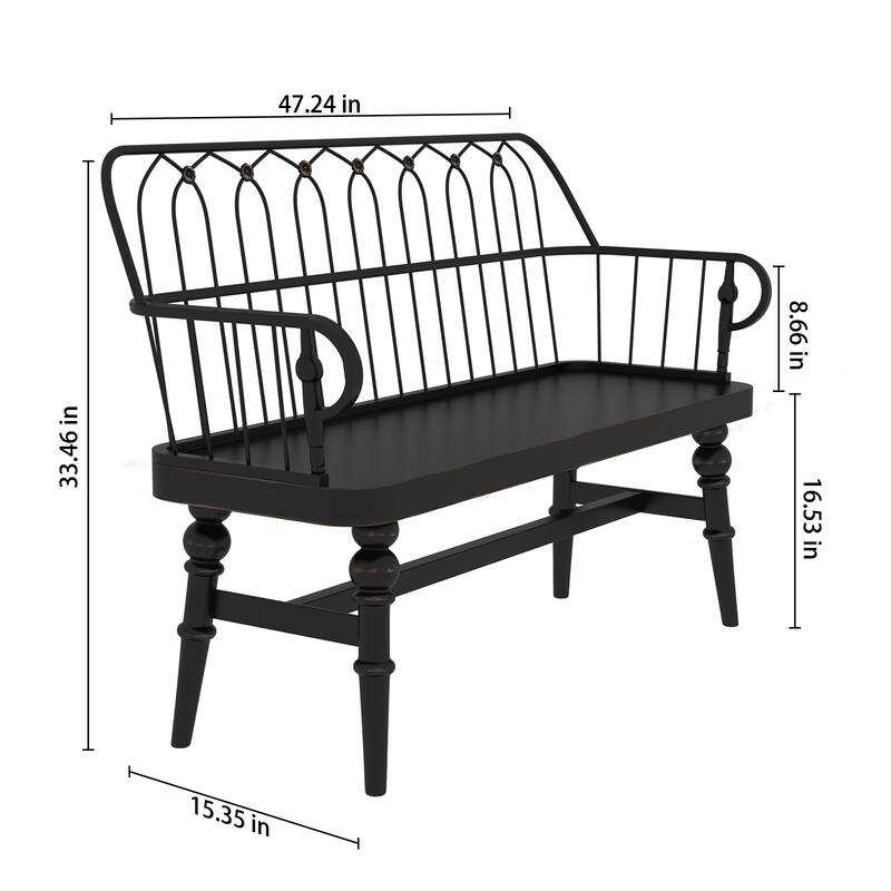 Modern Farmhouse Metal Spindle Back Bench