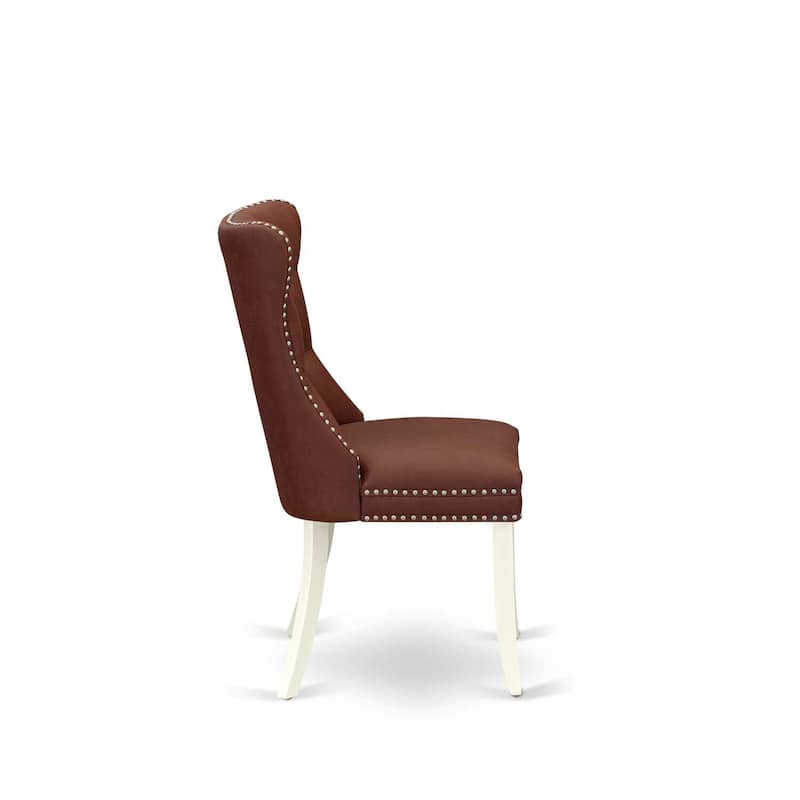 Modern Parson Dining Chairs - Burgundy Faux Leather Padded Set of 2 - Nailhead Trim Accent