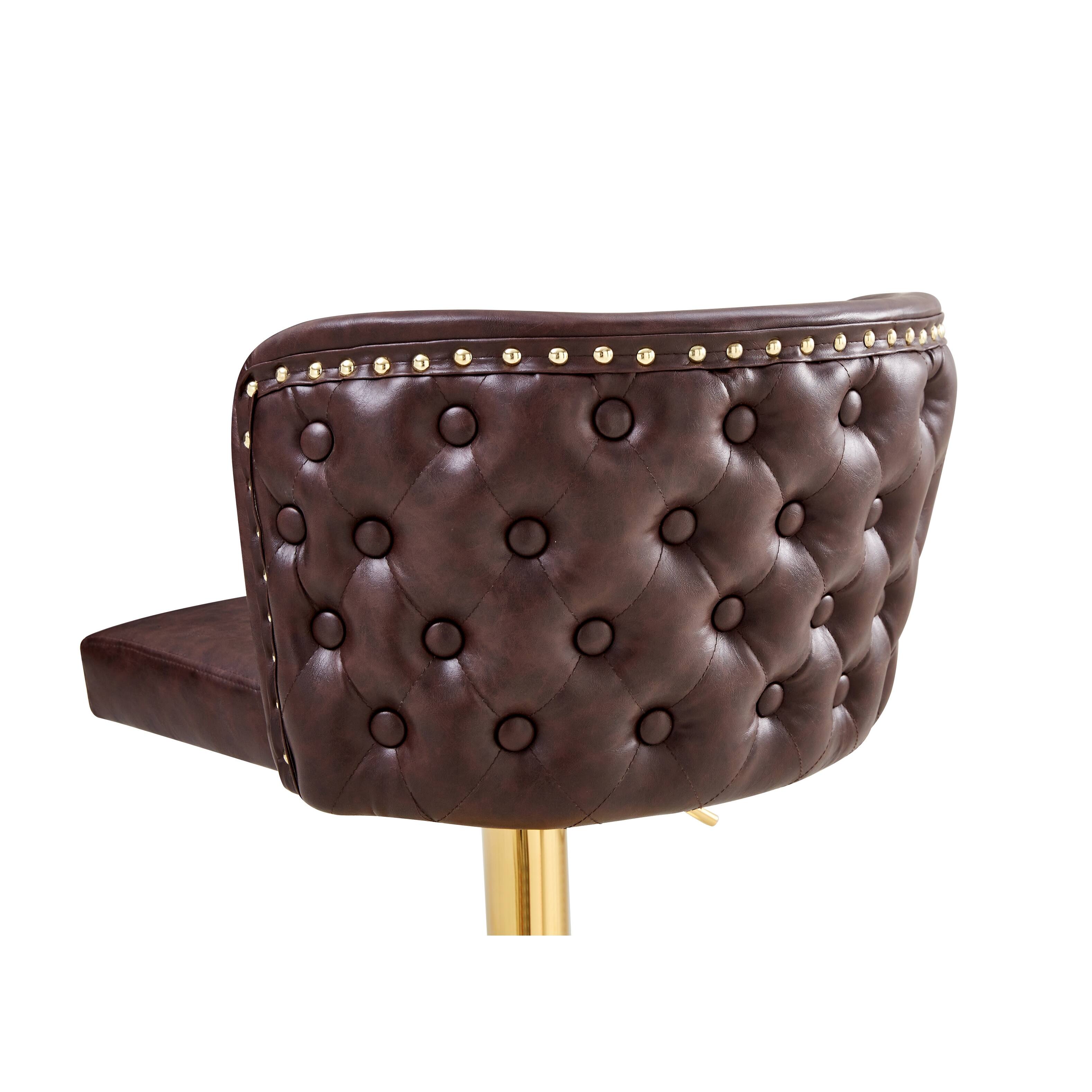 Light Brown Tufted Leather Bar Stools Swivel Barstools Set of 2 Bed