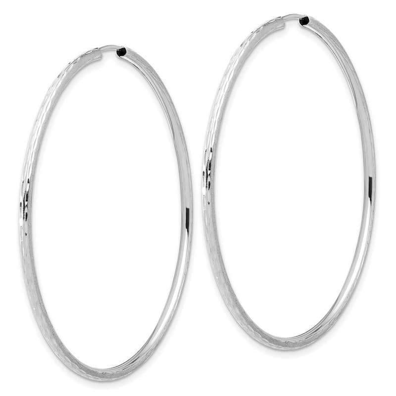 Curata 14k White Gold Polished and Satin Diamond cut Endless Hoop Earrings - 53.3x2mm