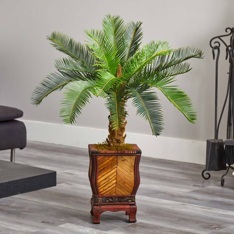 Artificial Tree 3ft, Indoor Green Plant with Wooden Planter, Tropical Decor, Home Accent, Living Room Tree - 51-60 Inches