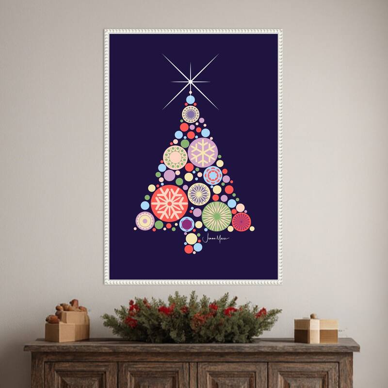 Ornament Christmas Tree Night by Jemma Morris (23 x 33 in.), Framed Canvas Wall Art Print - Sylvie Beaded White