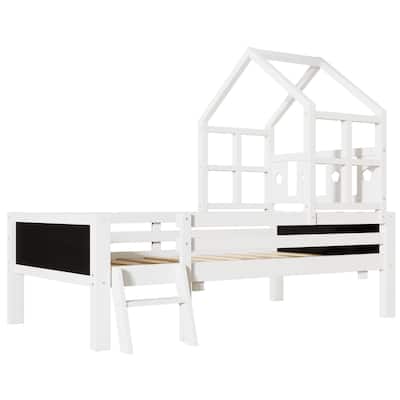 Twin Size House Bed with Ladder and Storage Drawers