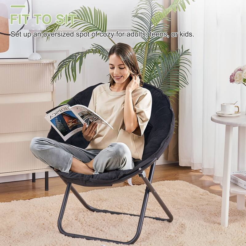 Javlergo Soft Faux Fur Saucer Shaped Comfortable Chair with Foldable Metal Frame, Cozy Chairs, Foldable chairs