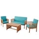 preview thumbnail 42 of 46, Carolina 4-piece Outdoor Acacia Sofa Set by Christopher Knight Home Brown + Teal