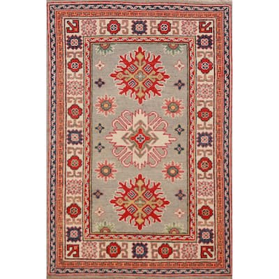 Geometric Kazak Foyer Rug Hand-Knotted Accent Wool Carpet - 2'8"x 4'0"
