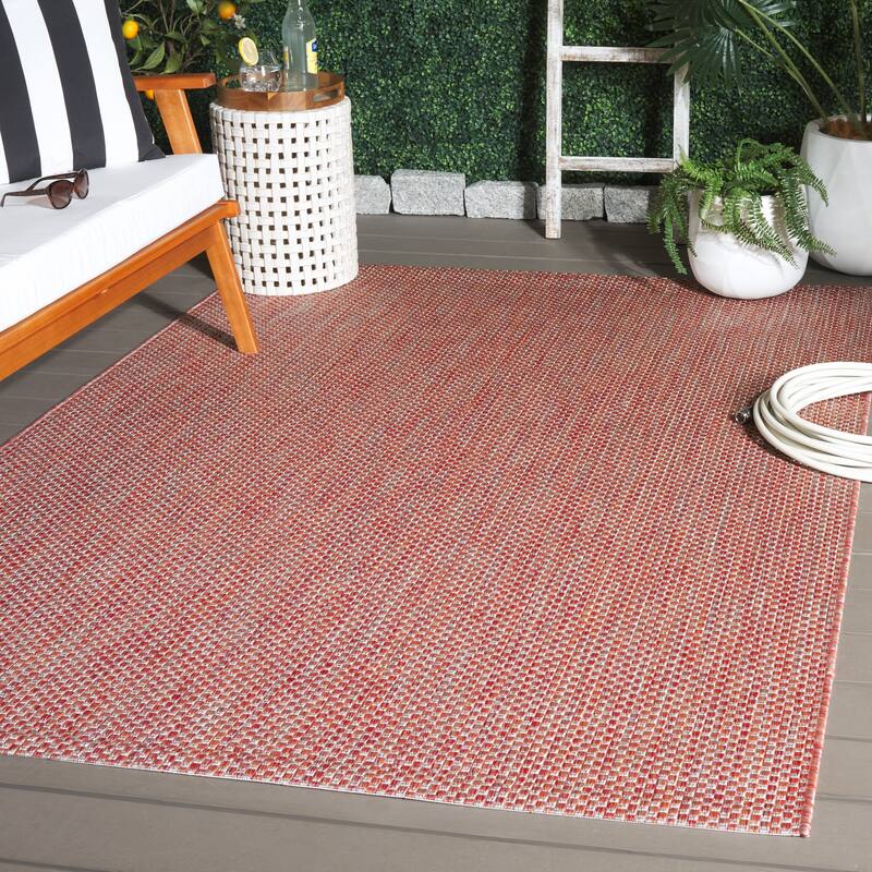 SAFAVIEH Courtyard Jonell Indoor/ Outdoor Patio Backyard Rug - 10' x 14' - Red/Beige