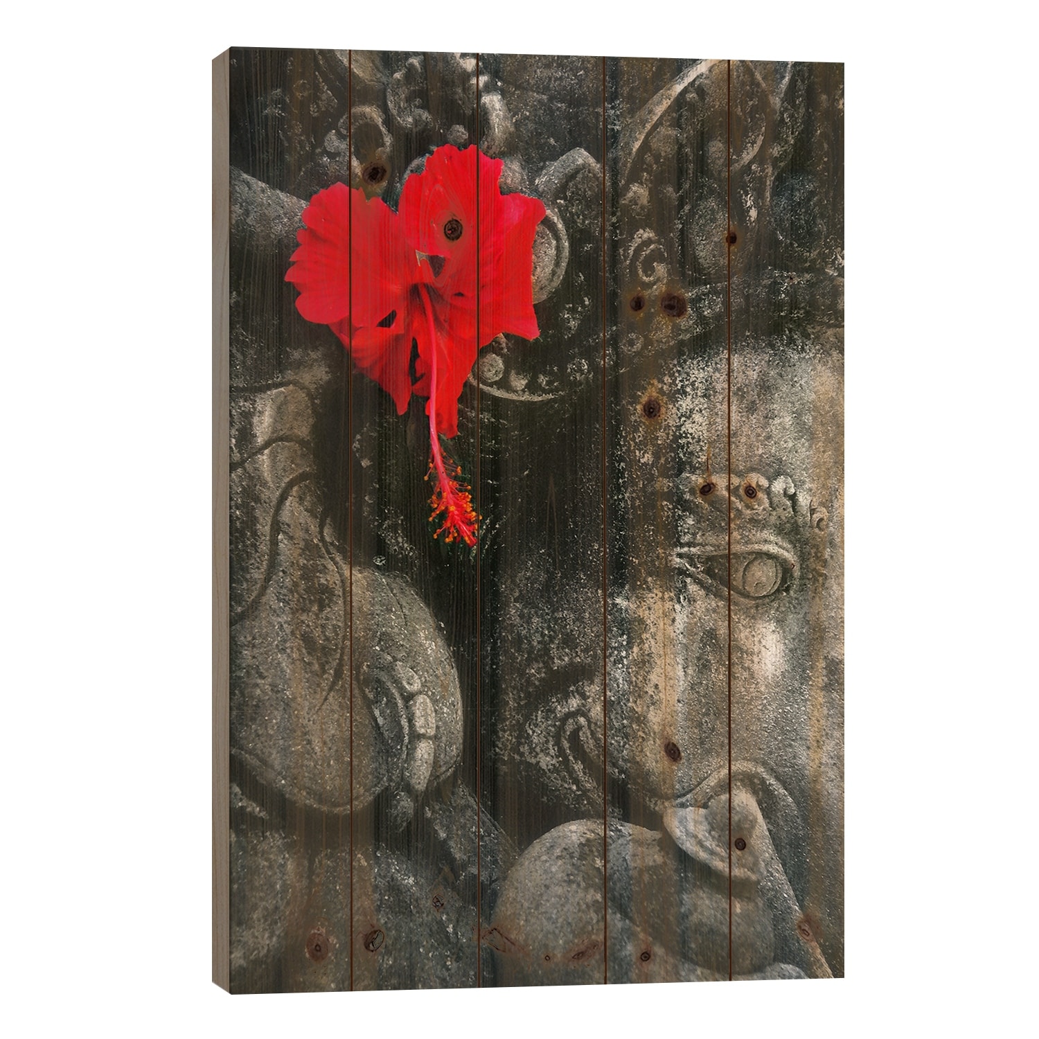 Ganesh Holy Hindu God Statue Print On Wood by Unknown Artist - Multi-Color