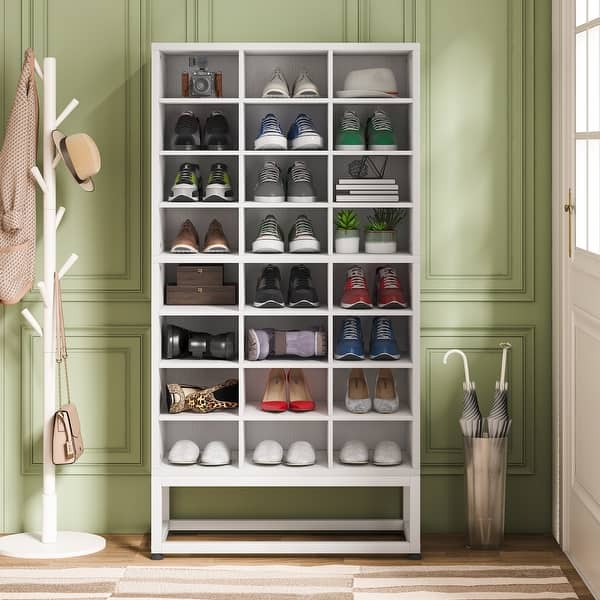 White Wood Shoe Cabinet Cubby Shoe Rack Storage Organizer for Entryway  Bedroom