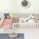 preview thumbnail 2 of 17, Full Size Floor Bed Frame with Guardrail, Toddler Floor Bed Frame with Slat Support for Kids Girls Boys, No Box Spring Needed