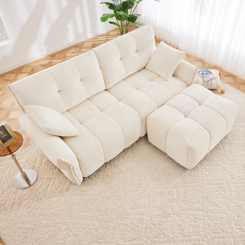 78.7" Chenille Two Seater Upholstered Sofa with Ottoman
