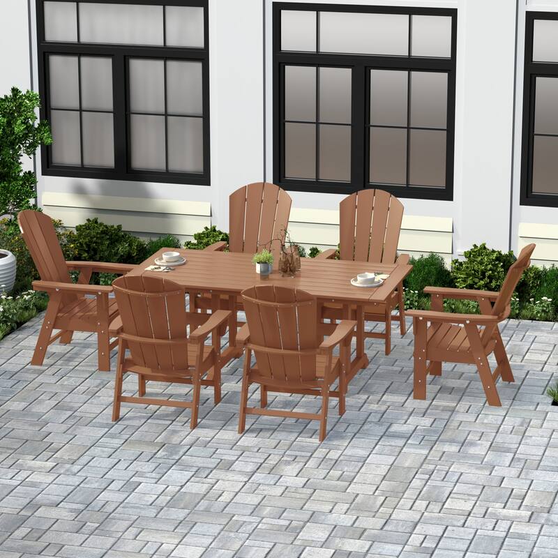 Laguna Hdpe All Weather Outdoor Patio Rectangular Adirondack Dining Chairs With Table (7-Piece Set)