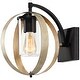 preview thumbnail 7 of 10, 1-Light Distressed Black and Wood Tone Globe Cage Outdoor Wall Lantern Sconce Light with Clear Glass Cylinder - 11.7"H