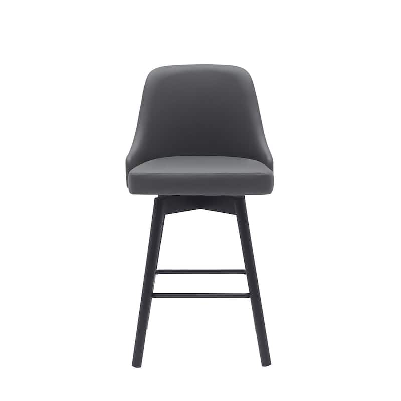26" Gray and Black Faux Leather with Solid Wood Swivel Counter Height Bar Chair