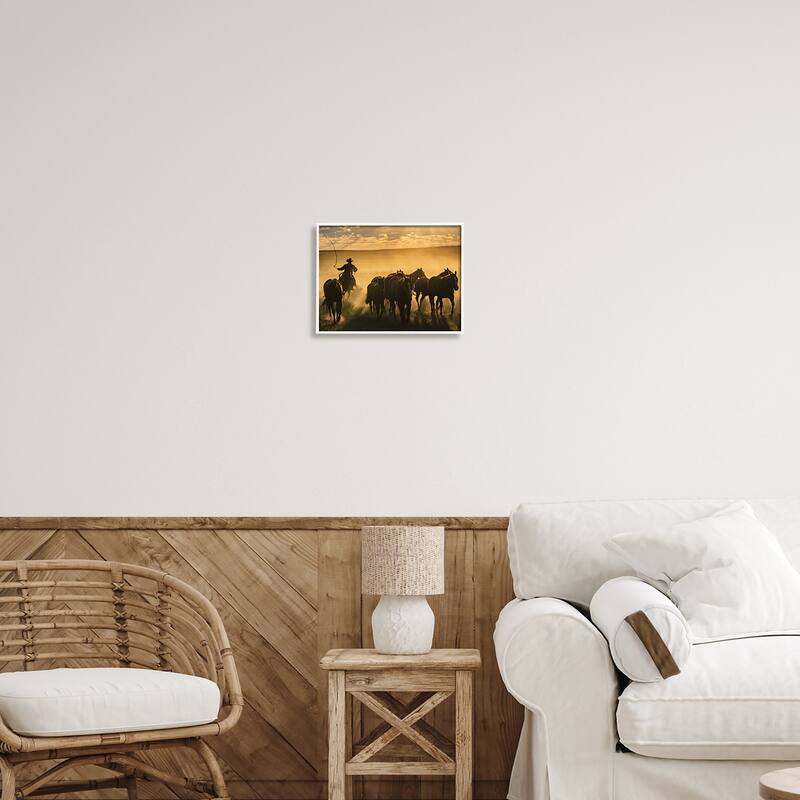 Stupell Cowboy & Horses at Sunset Framed Giclee Art Design by PBurchettePhoto