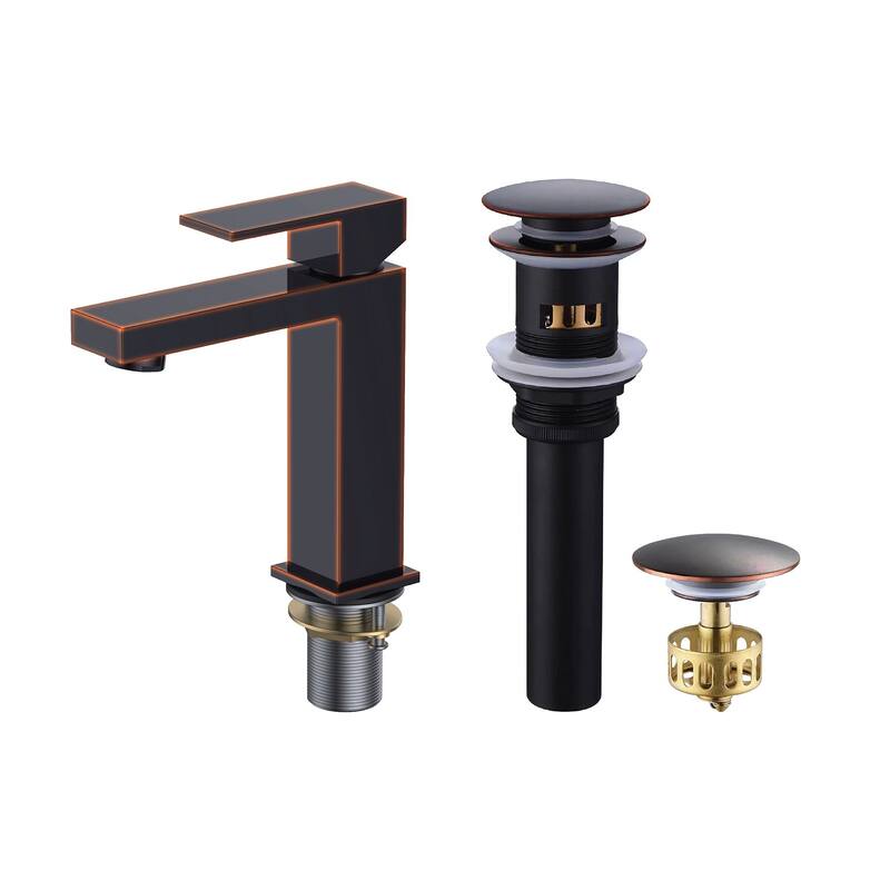 Fine Fixtures Modern Single Hole Bathroom Sink Faucet with Pop-up Drain and Strainer Basket - Antique Bronze