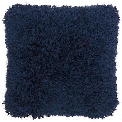 Fluffy Navy Shag Accent Throw Pillow