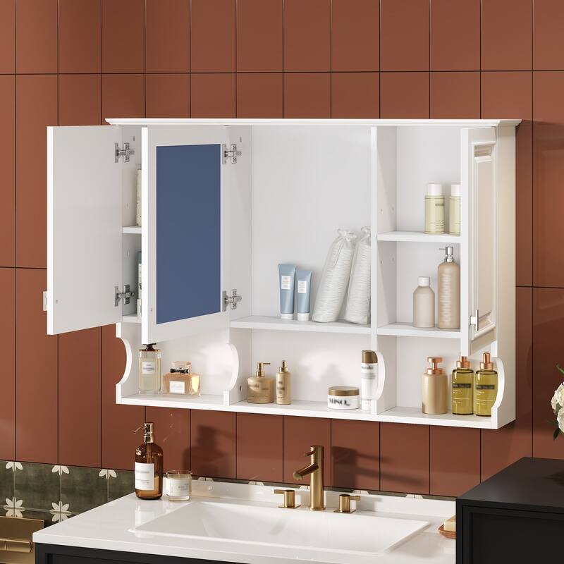 41 Inch Mirror Medicine Cabinet with Open Shelves