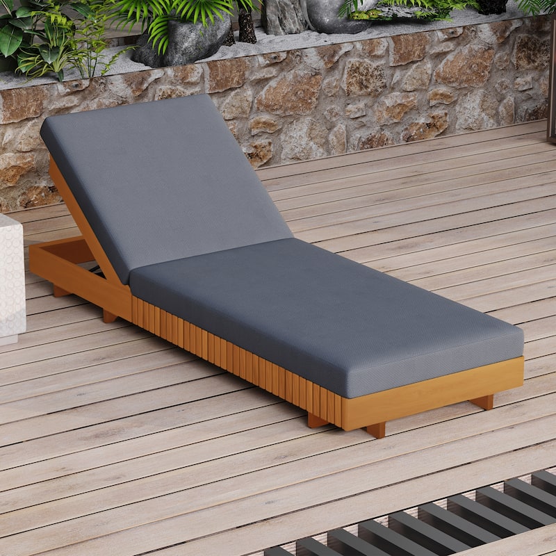 Christopher Knight Home - Gimmie Lounge Chaise Set Solid Acacia Wood with Waterproof Cushion & Adjustable Backrest - Dark Grey