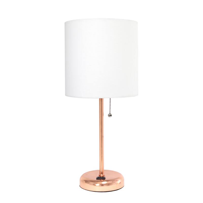 19.5" Power Outlet Metal Lamp in Rose Gold w White Shade - Rose Gold/White Shade