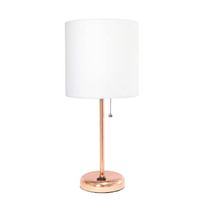 19.5" Power Outlet Metal Lamp in Rose Gold w White Shade