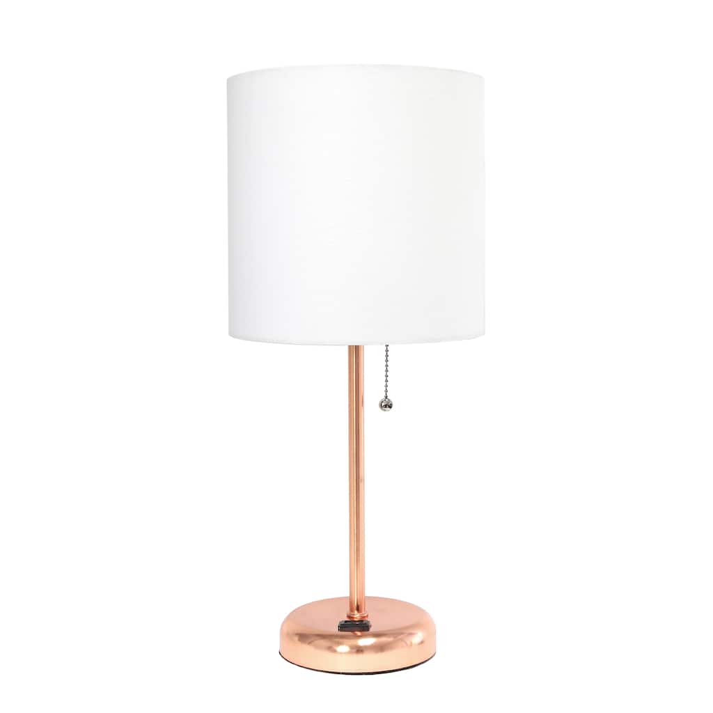 19.5" Power Outlet Metal Lamp in Rose Gold w White Shade