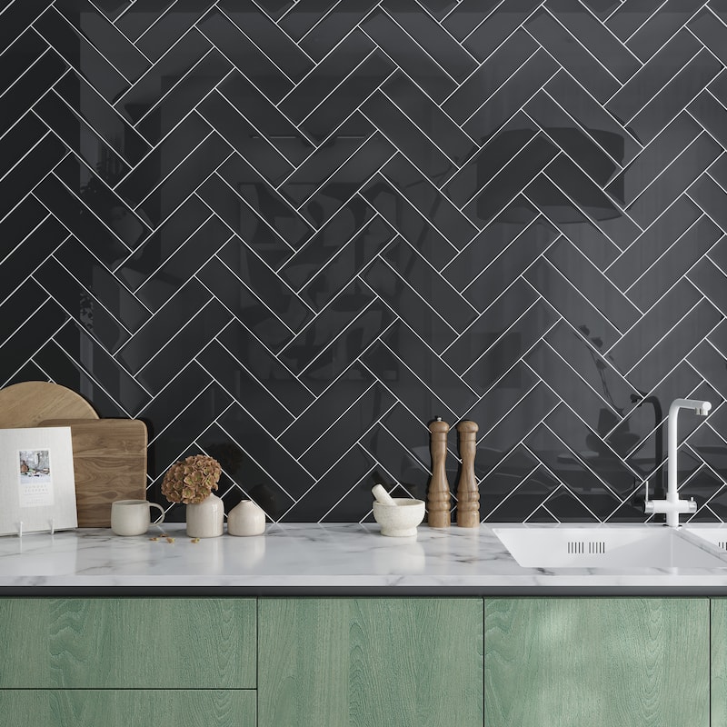 Apollo tile 3" x 12" Colorway Glossy Black Glass Tile (5 sq ft/case) - 20 Pack