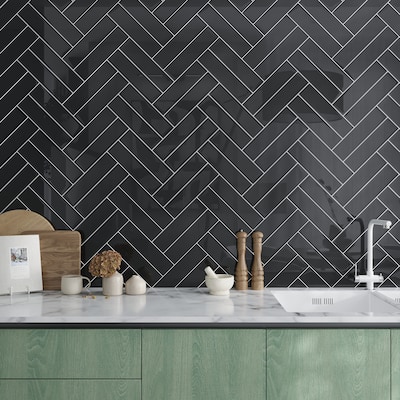 Apollo tile 3" x 12" Colorway Glossy Black Glass Tile (5 sq ft/case) - 20 Pack