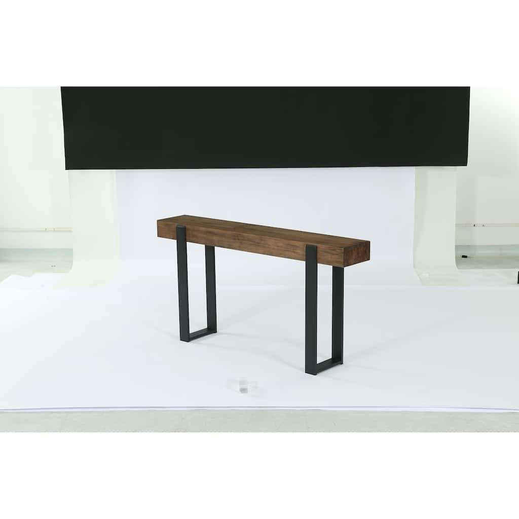 63-Inch Solid Wood Sofa Table Behind the Couch with Metal Support