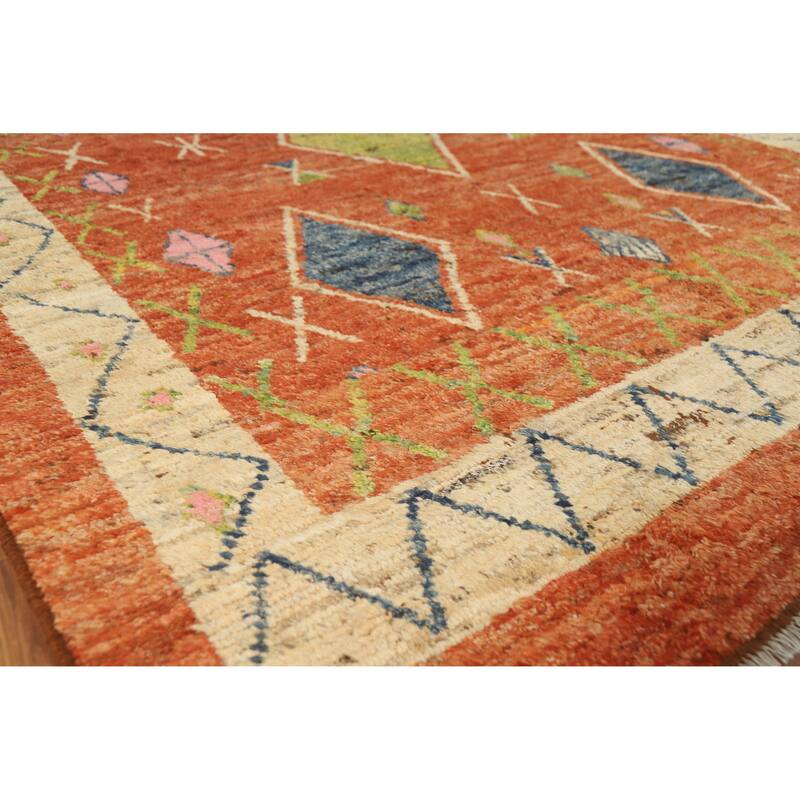 Geometric Orange Moroccan Oriental Rug Handmade Modern Wool Carpet - 6'9" x 9'9" - 6'9" x 9'9" - Orange