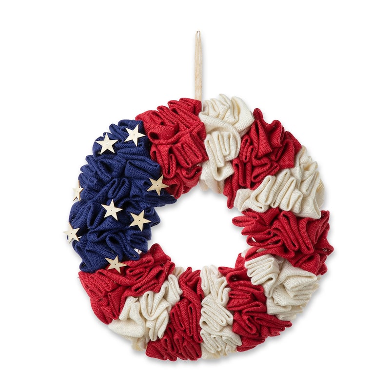 Glitzhome Americana Patriotic Squared/Round Fabric Wreath - Round