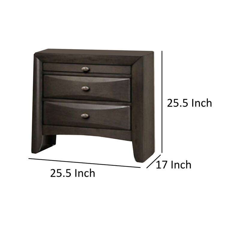 Gray/Nickel 3 Drawer 25.5 in. W Nightstand with Sturdy Knob Pulls
