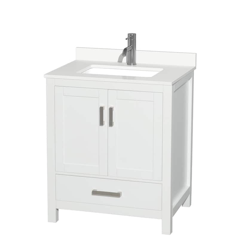 Wyndham Collection WCS141430S-QTZ-UNSMXX Sheffield 30" Free Standing - White / White Quartz Top / Brushed Chrome Hardware