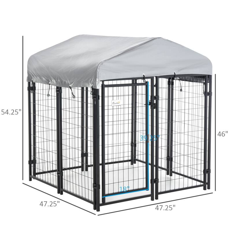 Pawhut Large Outdoor Dog Kennel Galvanized Steel Fence with UV-Resistant Oxford Cloth Roof & Secure Lock