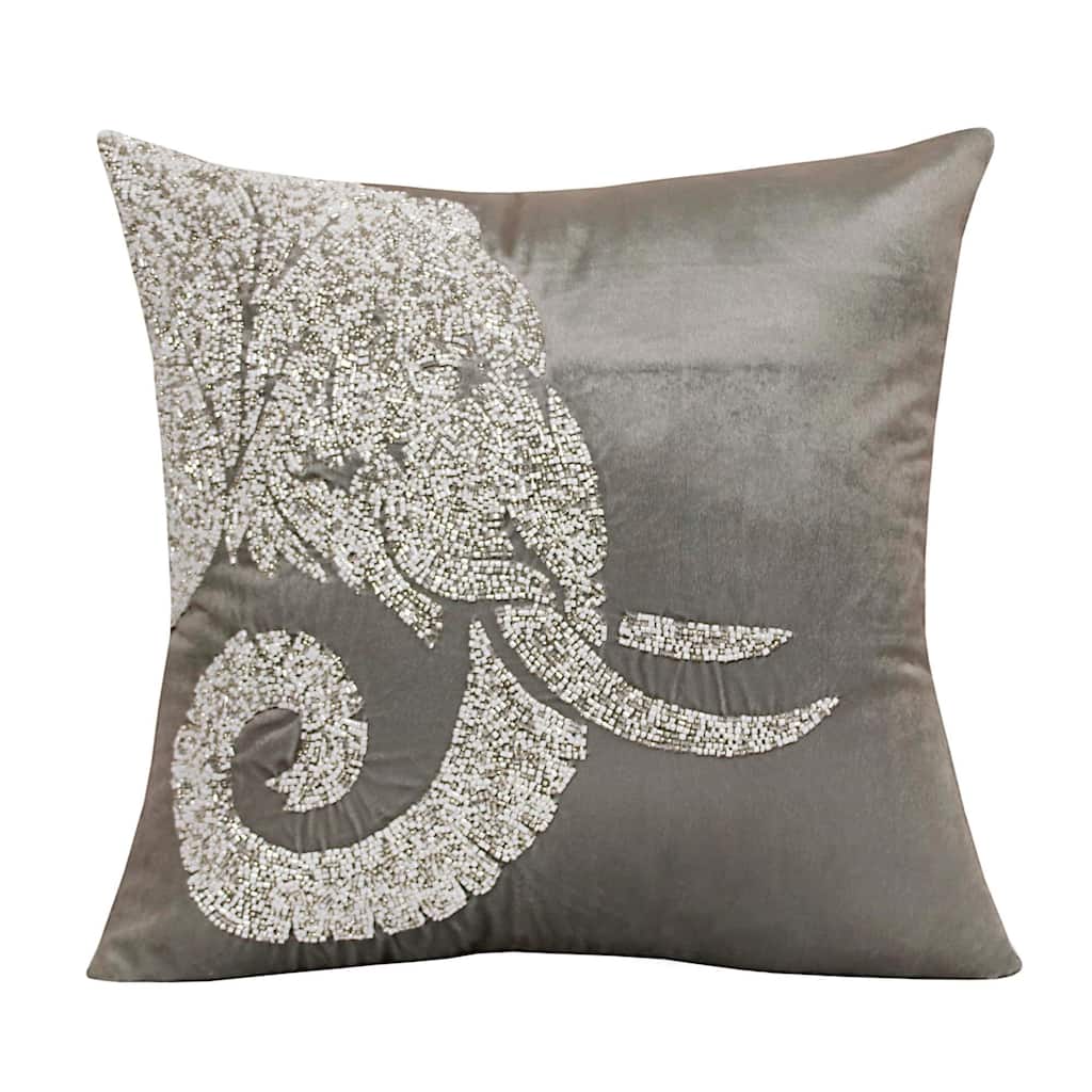 Handmade Elephant Head Square Throw Pillow - 20" - Gray and Silver
