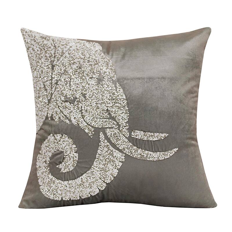 Handmade Elephant Head Square Throw Pillow - 20" - Gray and Silver