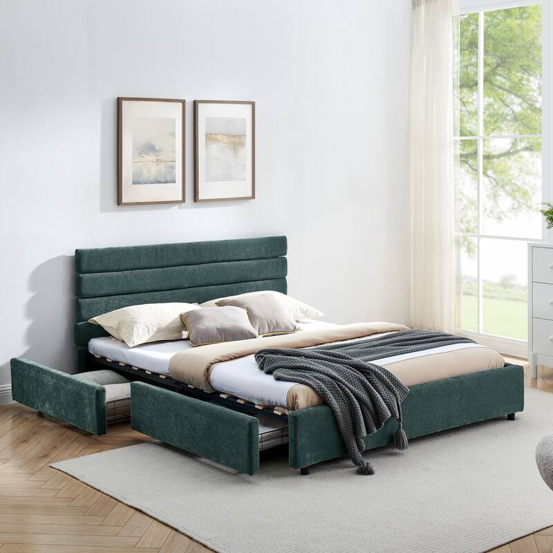 Queen size cushioned bed, comfortable cushioned bed frame, headboard and solid bed frame