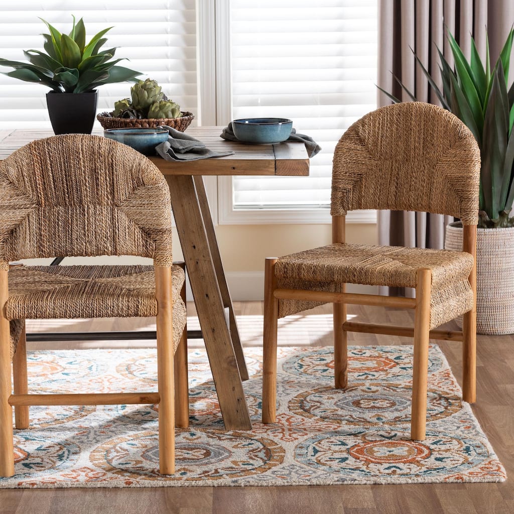 Cavo Handwoven Seagrass Dining Chair - Natural Fiber Wicker Side Chair with Mahogany Wood Frame, for Dining Room