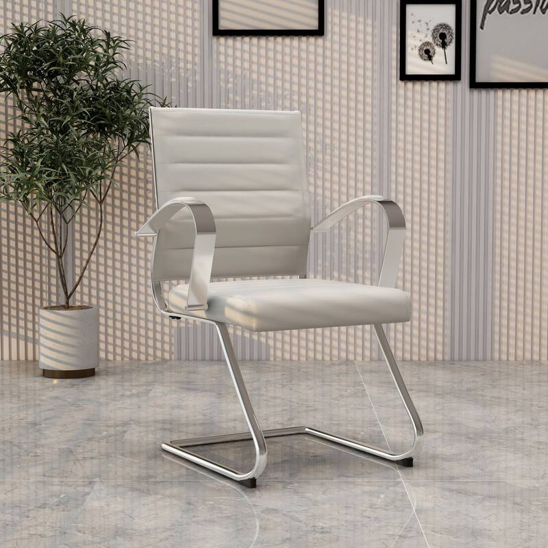 Benmar Modern Leather Office Chair with Stainless Steel Sled Base, Floor Caps, Ergonomic Desk Chair for Home Office or Workspace