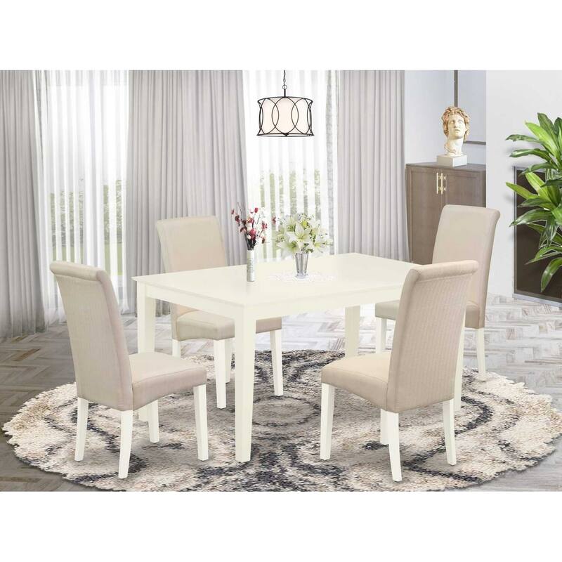 HomeStock 5-Pc Rectangular Linen White Finish Solid Wood Top-Dining Room Set-Seats 4