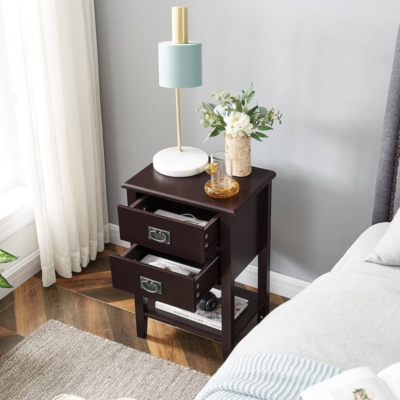 VECELO Modern Nightstands with 2-Drawers and Storage Shelf (Set of 2)