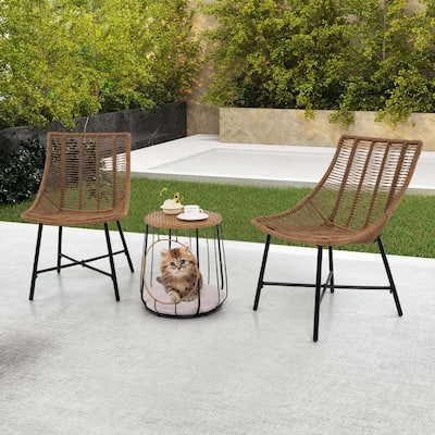 3 PCS Outdoor Furniture Set Patio Armless Chairs w/ Coffee Table