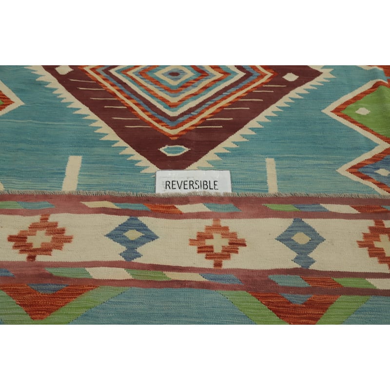 Hand Woven Oriental 100% Wool Carpet Southwestern Tribal Navy Blue & Blues Kilim Area Rug - 13' 0'' X 9' 7''