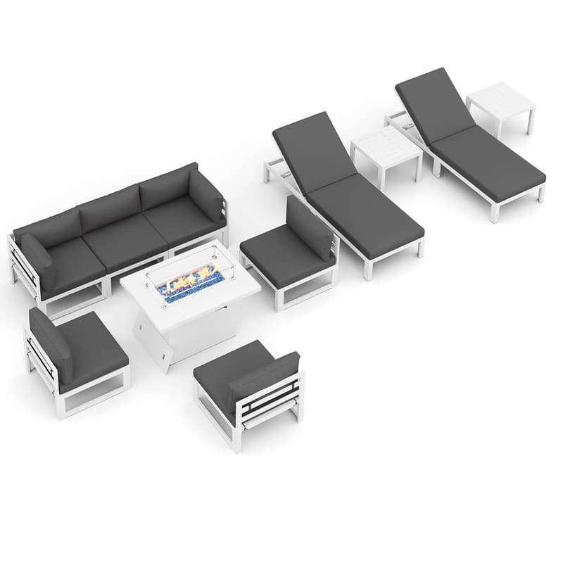 FINCATI Outdoor Furniture Aluminum Patio Set White Aluminum Outdoor Sofa with Thick Cushions and 29 Inch Deep Seat - 11Pcs - Dark Grey