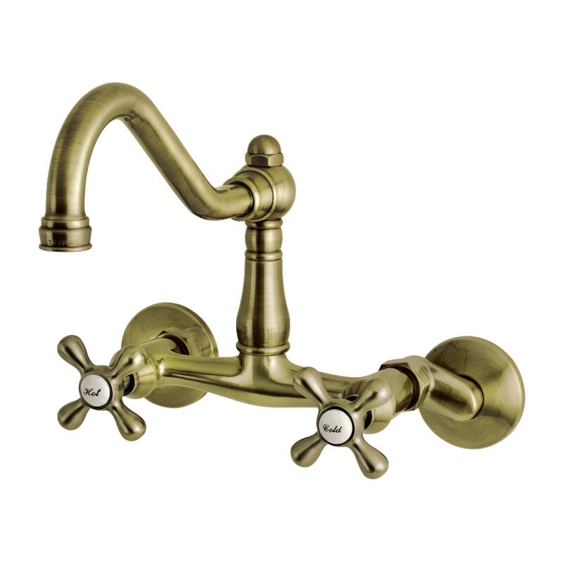 Vintage 6" Adjustable Center Wall Mount Kitchen Faucet - Antique Brass