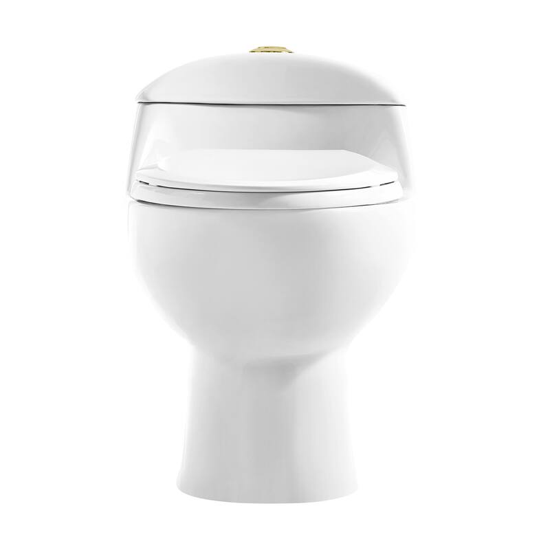 Chateau One Piece Elongated Toilet Dual Flush, Brushed Gold Hardware 1.1/1.6 gpf - Glossy White