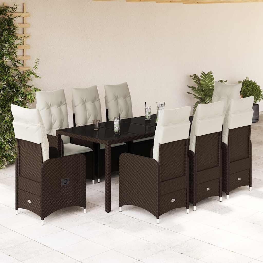vidaXL Patio Bistro Set with Cushions Outdoor Table and Chairs Brown Poly Rattan - 59.1 x 35.4 x 29.5"