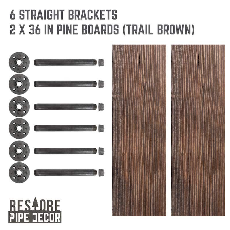 Restore Wood 36 in. Wall Shelf Straight Steel Pipe Brackets, Set of 2