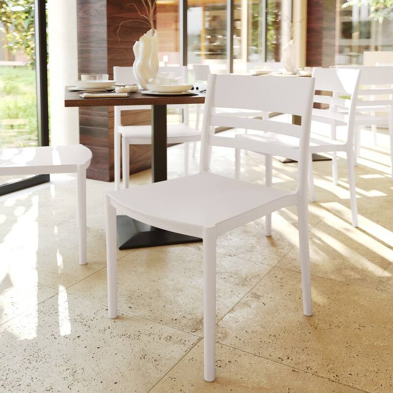 Commercial All-Weather Resin Stack Chair with Slatted Backrest-Set of 4 - 19.75"W x 20.75"D x 31.75"H