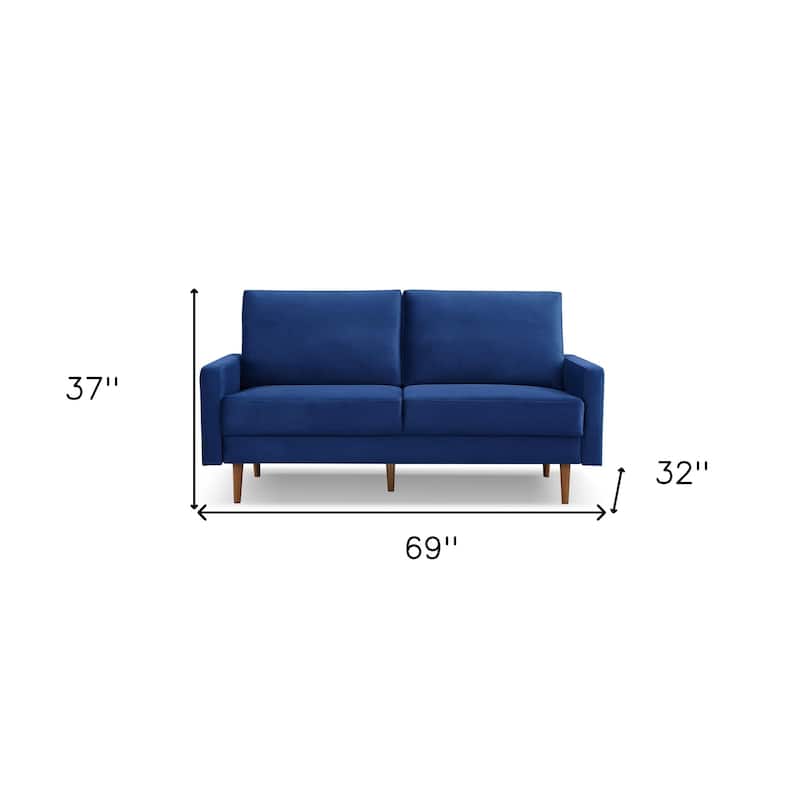 HomeRoots 69" Blue Velvet Sofa With Dark Brown Legs - 69